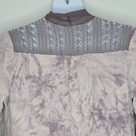 LOGO Lori Goldstein Cardigan Womens Large Lace Crochet Tie Dye Open Pockets - Picture 8 of 11